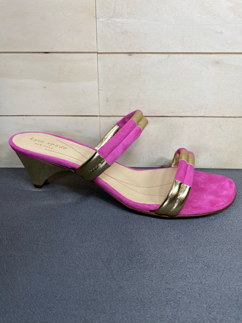 Kate Spade Carina Pumps Heels Pink Suede Women's Size 9 Shoes Gold B